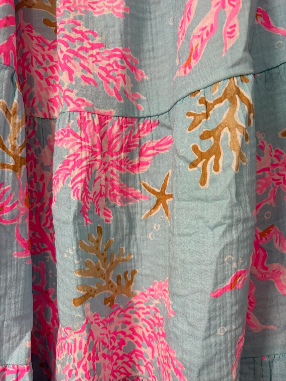 Lilly Pulitzer Aqua Dress with Hot Pink Coral and Gold Accents - Picture 2 of 3